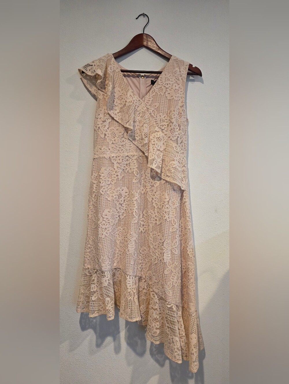 Donna Karan Blush Pink Lace Sleeveless Dress Sz 6 / Small Asymmetric Ruffle NWT